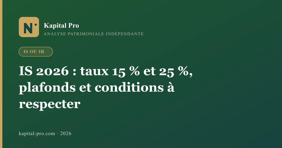IS 2026 : taux 15 % et 25 %, plafonds et conditions à respecter - Kapital Pro