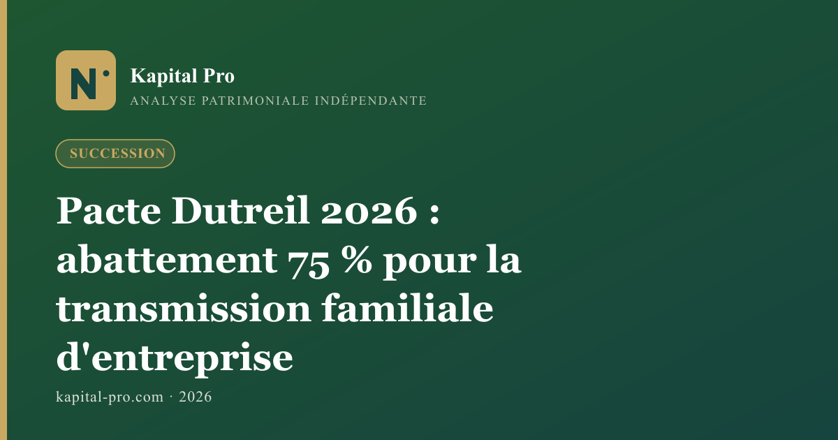 Pacte Dutreil 2026 : abattement 75 % pour la transmission familiale d'entreprise - Kapital Pro
