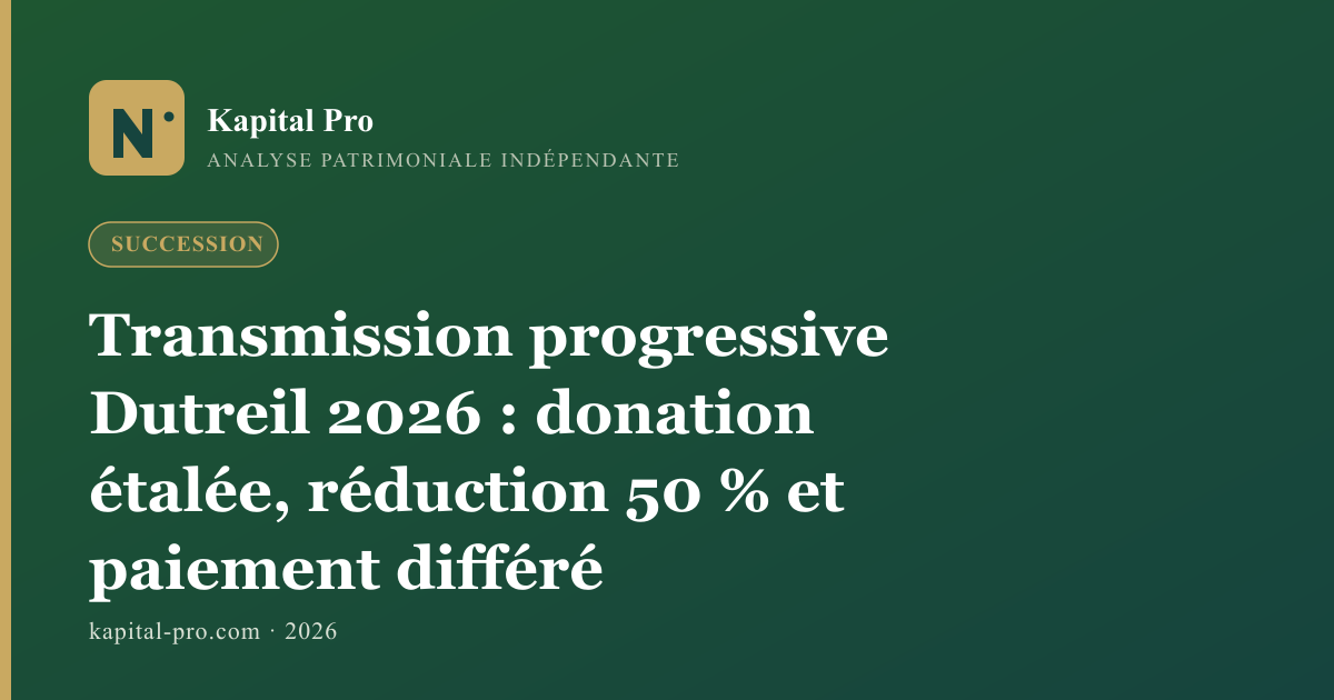 Transmission progressive Dutreil 2026 : donation étalée, réduction 50 % et paiement différé - Kapital Pro